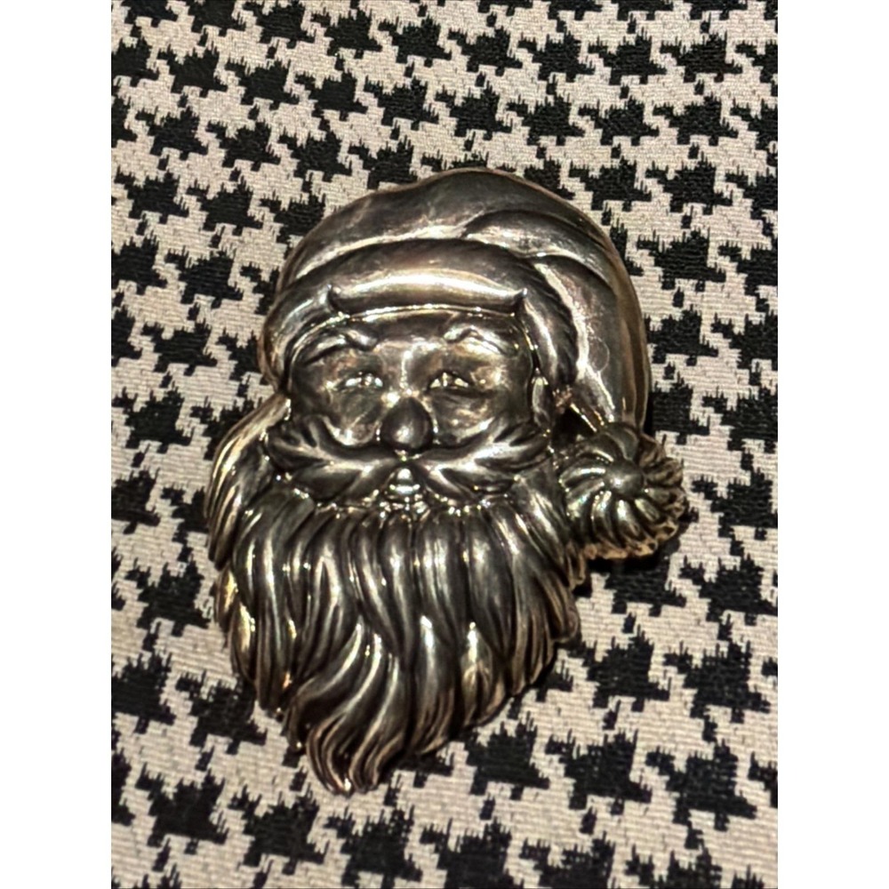 VTG Two‎ Tone Metal Silvertone XL Santa Face Brooch & Pendant Signed Best 3 1/8"
